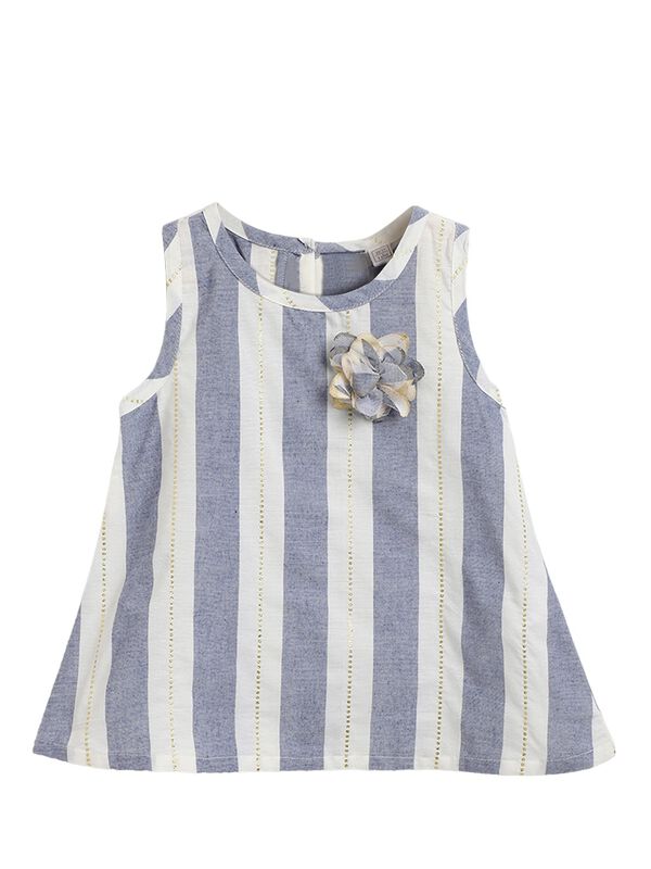 Girls Light Blue Striped Sleeveless Woven Top image number 0